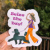 girl walks dog sticker